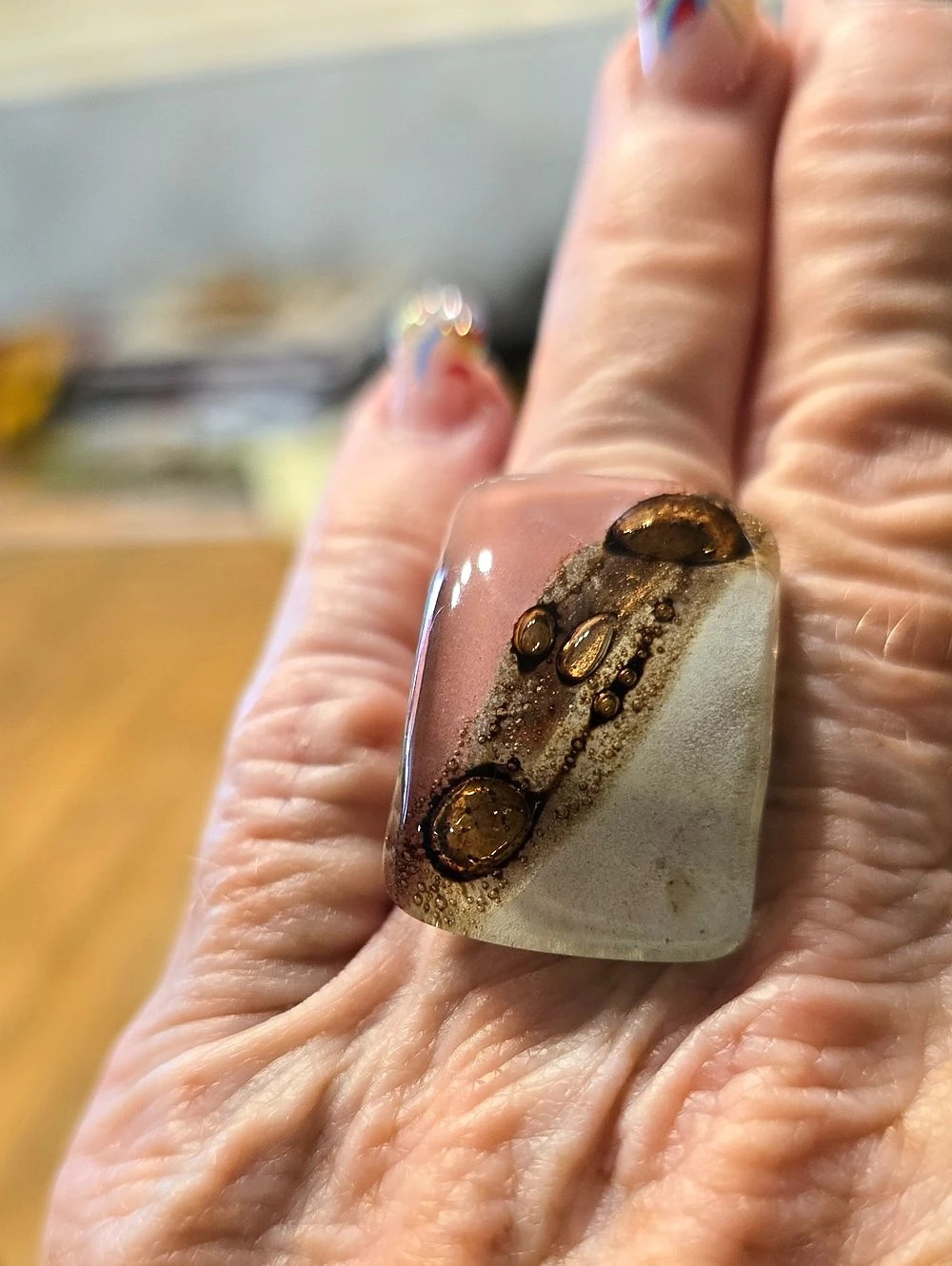 Brown & White Inlay Cocktail Ring